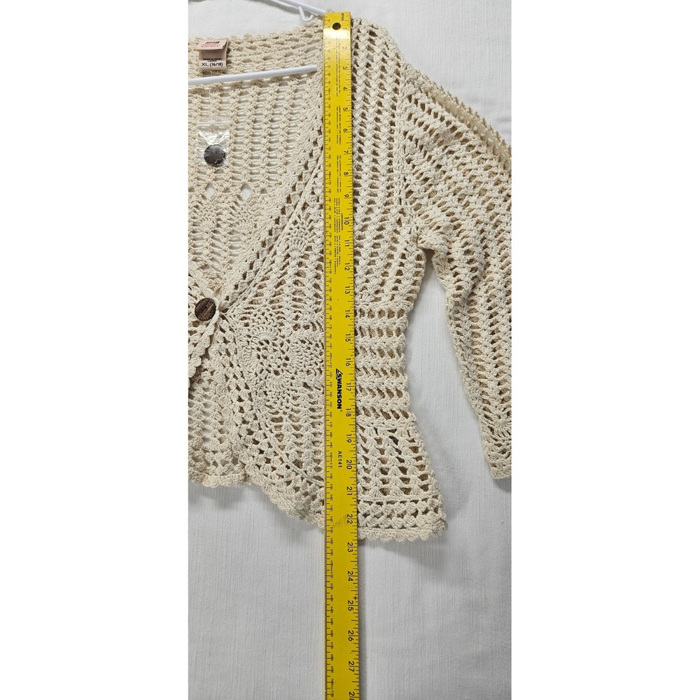 Faded Glory Crochet Cardigan Womens XL Cream Boho Knit Button Front Sweater - Picture 3 of 6